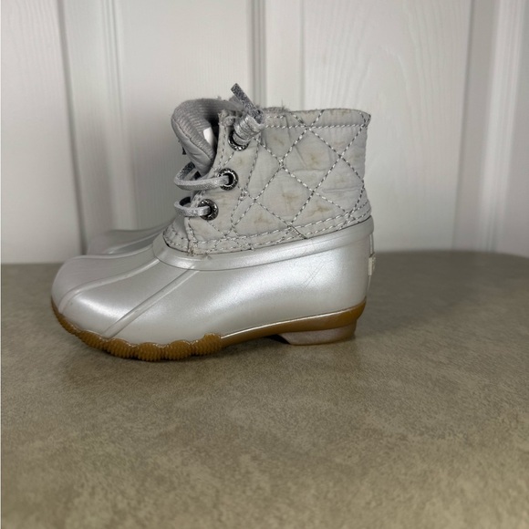 Sperry Silver Saltwater Duck Rain Boots Toddler Lace Up Metallic Size 6m - Picture 3 of 8